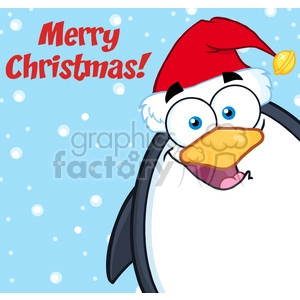Royalty Free RF Clipart Illustration Merry Christmas With Cute Penguin Cartoon Mascot Character Looking From A Corner