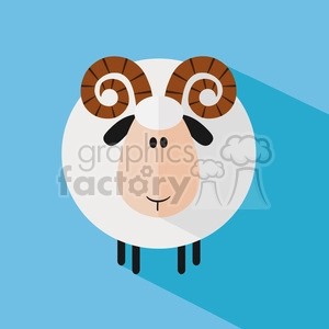 This is a stylized cartoon image of a ram. The ram has a large white body with a cute facial expression, small black ears, and legs. Its horns are brown with a spiral design. The background is a simple blue with a light shadow under the ram, giving a sense of depth. This depicts a humorous or playful representation of the animal.