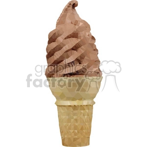A polygonal-style clipart image of a chocolate soft serve ice cream cone.