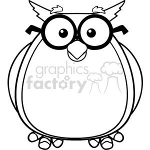 Funny Cartoon Owl - Black and White Line Art