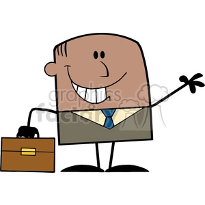 Royalty Free RF Clipart Illustration Smiling African American Businessman Cartoon Character Waving