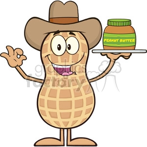 8641 Royalty Free RF Clipart Illustration Cowboy Peanut Cartoon Character Holding A Jar Of Peanut Butter Vector Illustration Isolated On White
