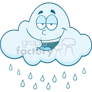 Royalty Free RF Clipart Illustration Smiling Cloud Raining Cartoon Mascot Character