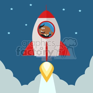8335 Royalty Free RF Clipart Illustration African American Manager Launching A Rocket To The Sky And Giving Thumb Up Flat Style Vector Illustration