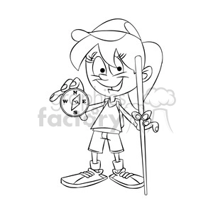 trina the cartoon girl character holding a compass black white