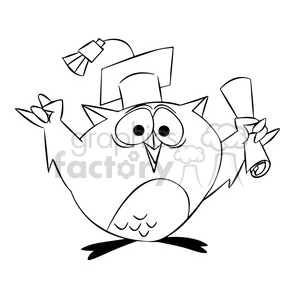 buho the cartoon owl graduating black white