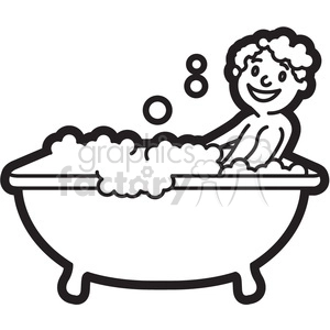 boy taking a bath black and white outline