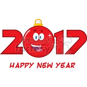 happy 2017 new years eve greeting with christmas ball cartoon character and numbers vector