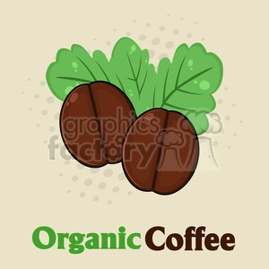 illustration organic roasted coffee beans cartoon vector illustration with text and background