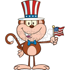 royalty free rf clipart illustration patriotic monkey cartoon character with patriotic usa hat and american flag vector illustration isolated on white