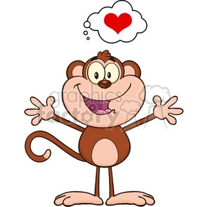 royalty free rf clipart illustration cute monkey cartoon character thinking about love and wanting a hug vector illustration isolated on white