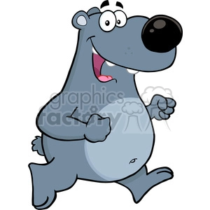 happy gray bear cartoon character running vector illustration isolated on white