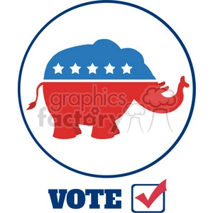 9334 funny republican elephant cartoon character circale label vector illustration flat design style isolated on white