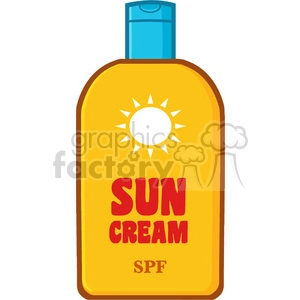 cartoon bottle sunscreen with text sun cream vector illustration isolated on white background