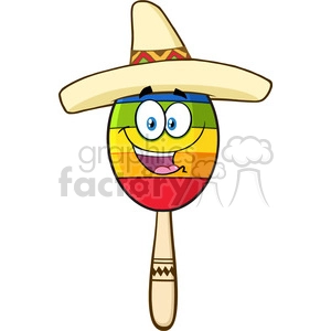 happy colorful mexican maracas cartoon mascot character with sombrero hat vector illustration isolated on white background