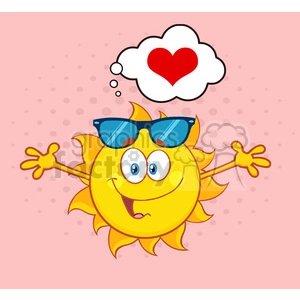 love sun cartoon mascot character with sunglasses and open arms and a heart vector illustration isolated on white background