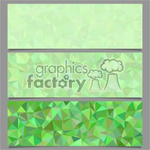 Clipart image featuring three horizontal banners with geometric, low-poly designs in varying shades of green. Each banner displays an abstract pattern of triangular shapes, creating a modern and textured visual effect.