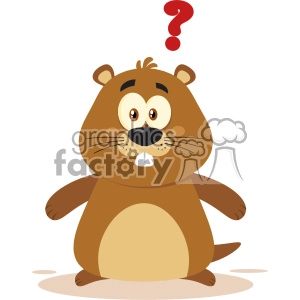 Curious Cartoon Groundhog with Question Mark