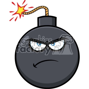 A cartoon-style illustration of a black bomb with an angry expression and a lit fuse.