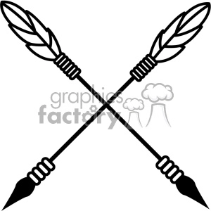 A black and white clipart image of two crossed arrows with feathers at the ends.