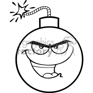 A black and white clipart image of a cartoon bomb with an evil grin and a lit fuse.