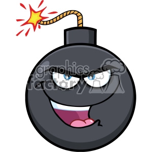 Cartoon Bomb with Evil Face and Lit Fuse