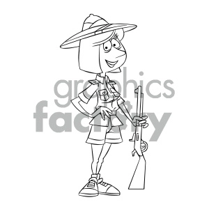black and white cartoon woman hunter