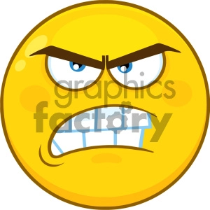 Royalty Free RF Clipart Illustration Angry Yellow Cartoon Smiley Face Character With Aggressive Expressions Vector Illustration Isolated On White Background