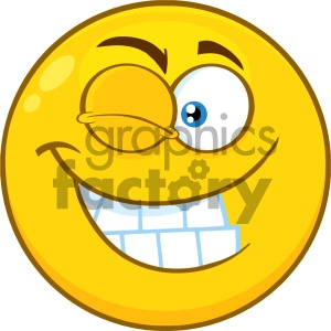 Royalty Free RF Clipart Illustration Smiling Yellow Cartoon Smiley Face Character With Wink Expression Vector Illustration Isolated On White Background