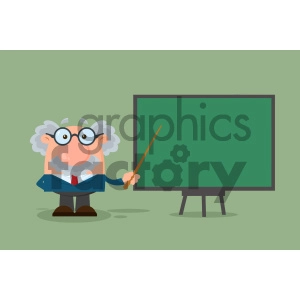 Professor Or Scientist Cartoon Character With Pointer Presenting On A Board Vector Illustration Flat Design With Background