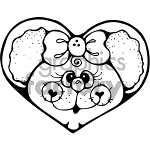 The clipart image features a heart-shaped design with a cute cartoon mouse at its center. The mouse is decorated with large, expressive eyes, and its ears are outlined with patterns that resemble flower petals. The heart shape is adorned with a bow at the top, giving the impression of a heart-shaped gift or token.