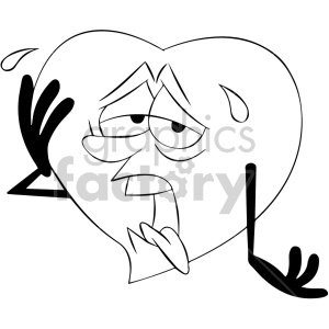black and white cartoon heart exhausted