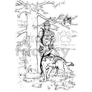warrior in the woods coloring page illustration