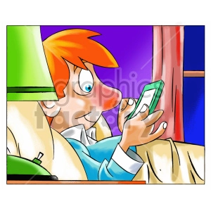 kid watching mobile phone before bed clipart