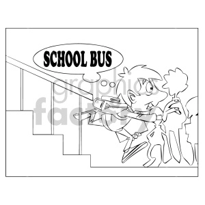 kid running late for school coloring page clipart