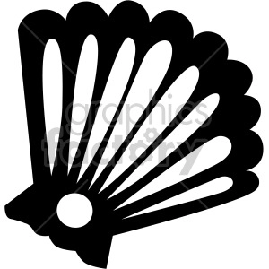 A clipart image of a scallop shell, depicted in black and white with distinct lines and curves representing the texture and structure of the shell.