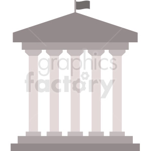 An illustration of a classical building with columns, a triangular pediment, and a flag on top.