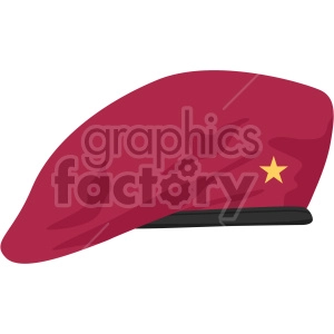 This clipart image features a red military beret with a gold star emblem. The beret has a black trim at the bottom and a simple, flat design.
