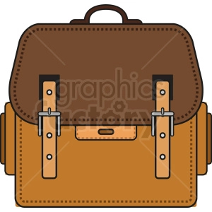 A clipart image of a brown leather backpack with buckles and a handle on top.