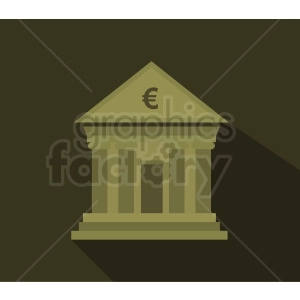 Illustration of a traditional bank building in front view with Euro symbol. The building features pillars and a triangular pediment.
