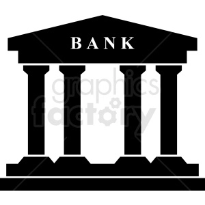Clipart image of a bank building with four pillars and the word 'BANK' written at the top.