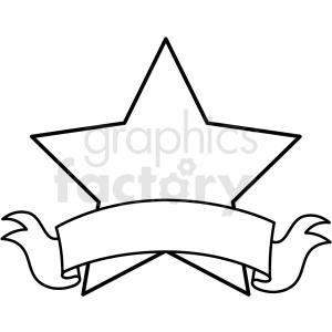 A black and white clipart image featuring a large star with a banner in front of it.