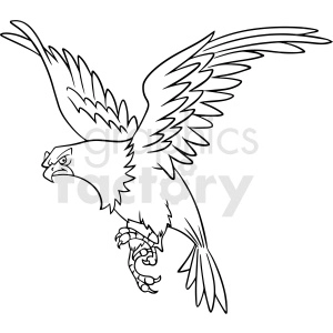 black and white cartoon eagle flying vector clipart