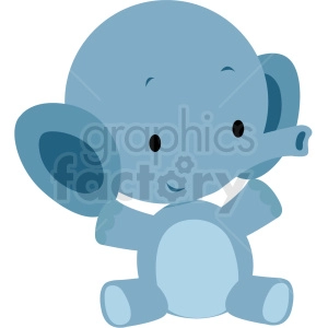 The image is a clipart representation of a cute, stylized baby elephant. The elephant is depicted in a cartoonish manner, with a soft blue color, large ears, a long trunk, and a friendly expression.