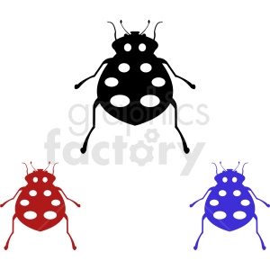 A clipart image featuring three beetles in different colors: black, red, and blue. The black beetles is in the center, with the red one on the bottom left and the blue one on the bottom right.