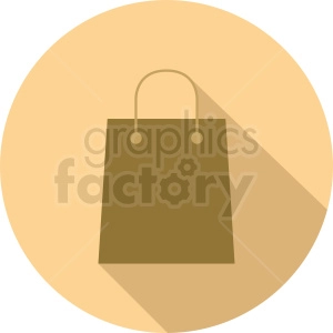 Clipart image of a brown paper shopping bag with handles, set against a beige circular background with a long shadow effect.