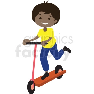 cartoon African American boy riding scooter