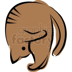The clipart image depicts a stylized brown cat in a yoga pose resembling the downward-facing dog, albeit it looks more like a playful or stretching position typical for cats.