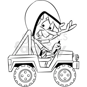 black and white cartoon off road jeep