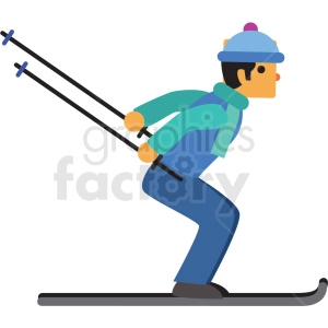 man snow skiing flat vector icon
